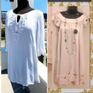 2 Dresses 1 White 1 Beige with lace accent Tonic